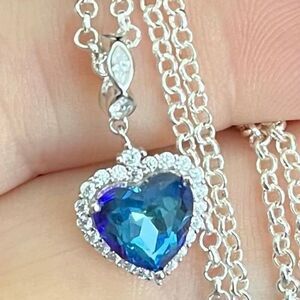 BAJ Ocean Blue 925 Silver Platinum Heart Necklace